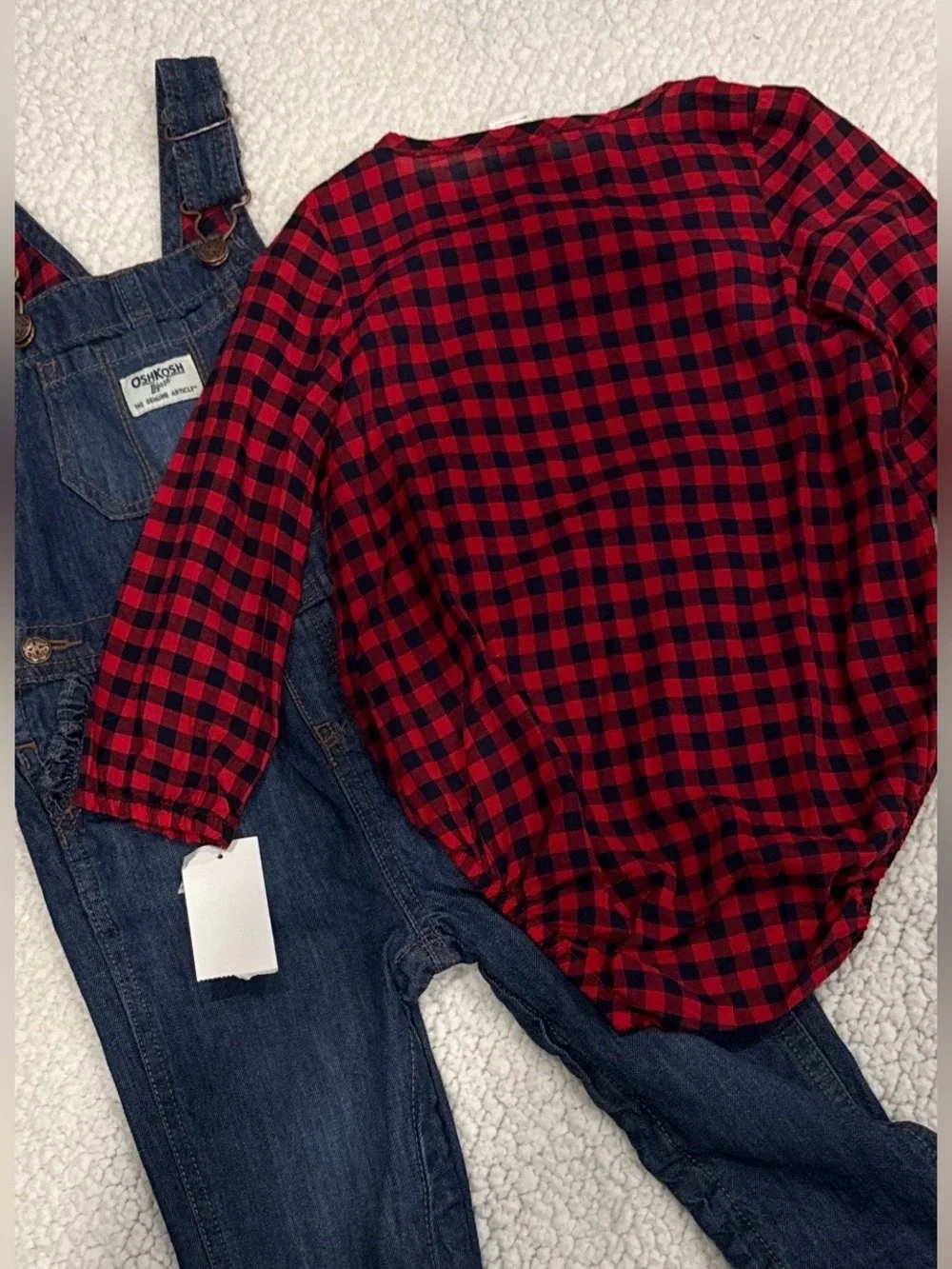 Oshkosh B’Gosh Red Plaid Lined Overalls & Buffalo Shirt Outfit. Brand New!